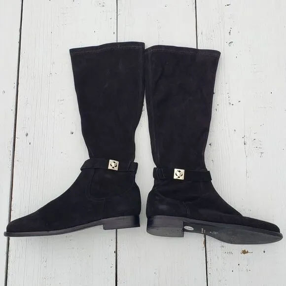 KATE SPADE Womens Black Verona Suede Zip Up Knee Boots US 8 EU 38.5