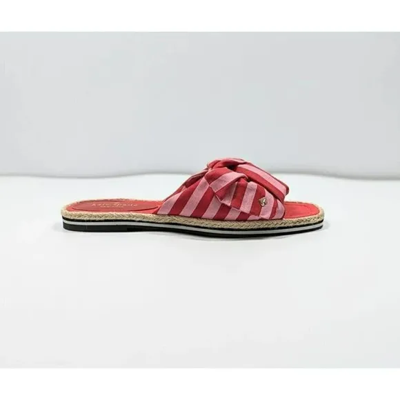 Kate Spade Women's Caliana Pink Red Striped Bow Flat Sandals Size 5.5 MSRP $138