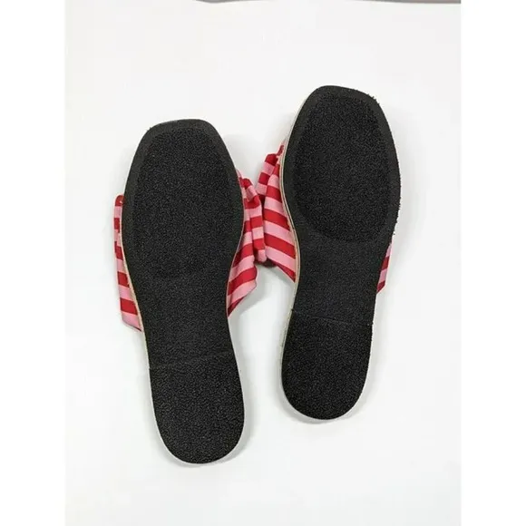 Kate Spade Women's Caliana Pink Red Striped Bow Flat Sandals Size 5.5 MSRP $138