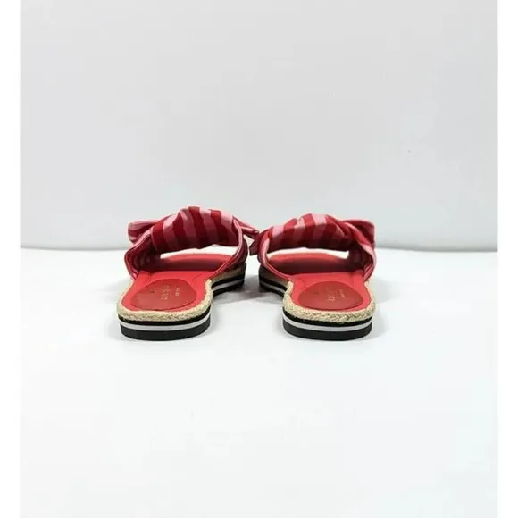 Kate Spade Women's Caliana Pink Red Striped Bow Flat Sandals Size 5.5 MSRP $138