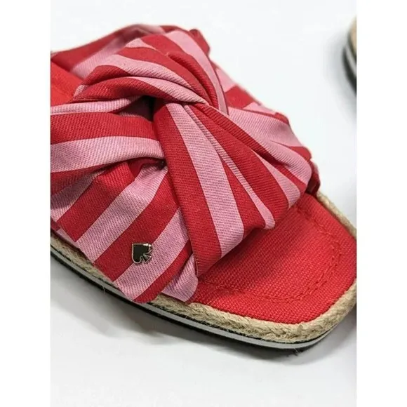Kate Spade Women's Caliana Pink Red Striped Bow Flat Sandals Size 5.5 MSRP $138
