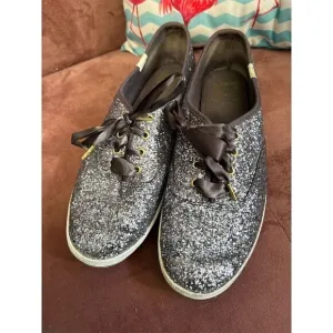 Kate Spade x Keds Glitter Sneakers Women's Size 8 1/2 Gray Lace Up Casual