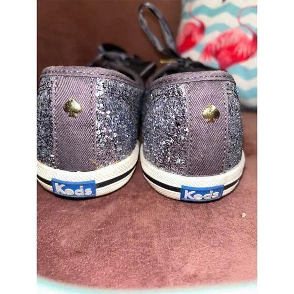 Kate Spade x Keds Glitter Sneakers Women's Size 8 1/2 Gray Lace Up Casual