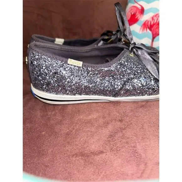 Kate Spade x Keds Glitter Sneakers Women's Size 8 1/2 Gray Lace Up Casual