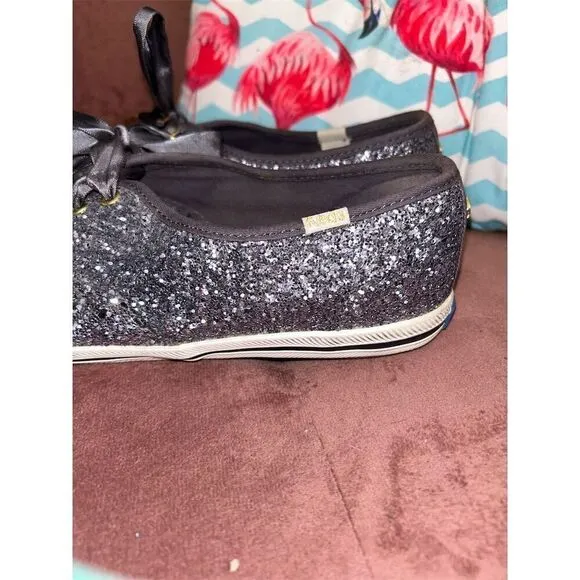 Kate Spade x Keds Glitter Sneakers Women's Size 8 1/2 Gray Lace Up Casual