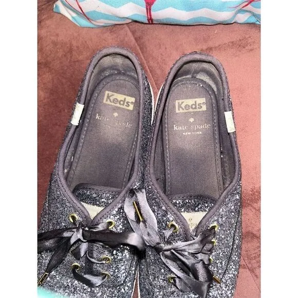 Kate Spade x Keds Glitter Sneakers Women's Size 8 1/2 Gray Lace Up Casual