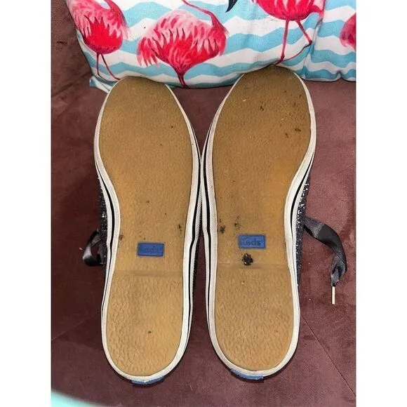 Kate Spade x Keds Glitter Sneakers Women's Size 8 1/2 Gray Lace Up Casual
