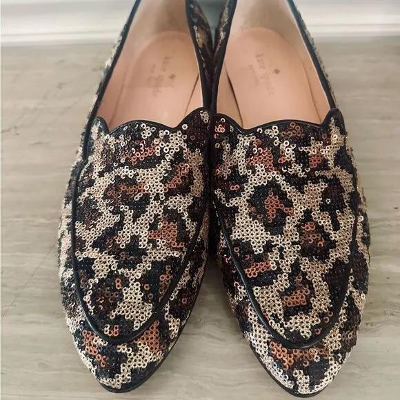 Kate Spade Caty leopard print and sequin loafers.
