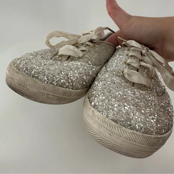 Keds Kate spade flats 9.5 40.5 silver glitter lace up fashion sneakers champion