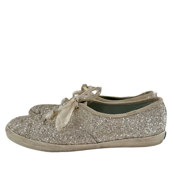 Keds Kate spade flats 9.5 40.5 silver glitter lace up fashion sneakers champion