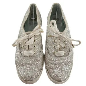 Keds Kate spade flats 9.5 40.5 silver glitter lace up fashion sneakers champion