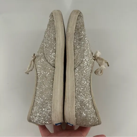 Keds Kate spade flats 9.5 40.5 silver glitter lace up fashion sneakers champion