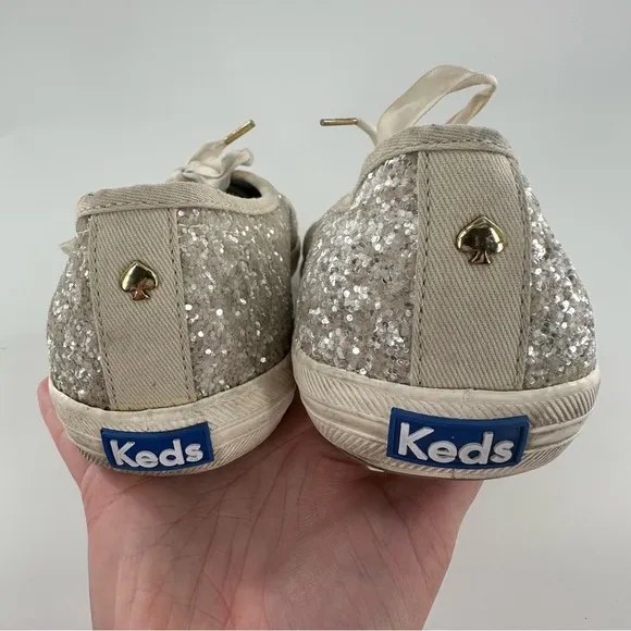 Keds Kate spade flats 9.5 40.5 silver glitter lace up fashion sneakers champion