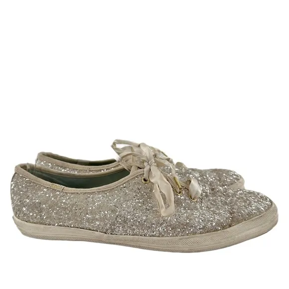 Keds Kate spade flats 9.5 40.5 silver glitter lace up fashion sneakers champion