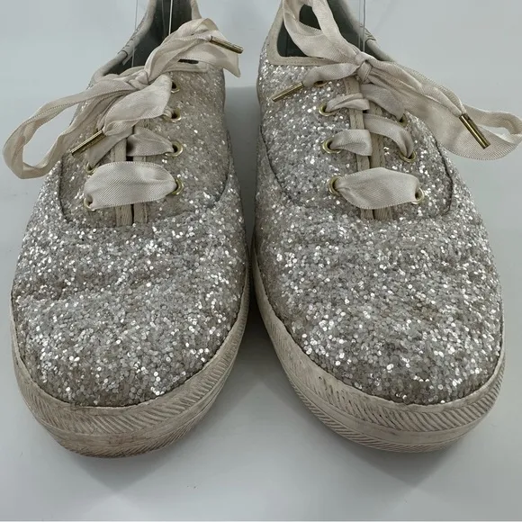 Keds Kate spade flats 9.5 40.5 silver glitter lace up fashion sneakers champion