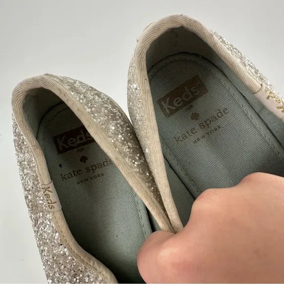 Keds Kate spade flats 9.5 40.5 silver glitter lace up fashion sneakers champion