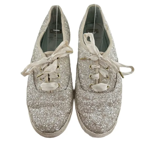 Keds Kate spade flats 9.5 40.5 silver glitter lace up fashion sneakers champion