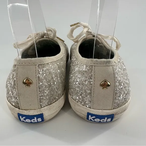Keds Kate spade flats 9.5 40.5 silver glitter lace up fashion sneakers champion