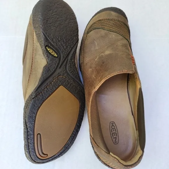 Keen Brown Casual Leather Loafers Side Elastic Slip On Womens Size 10