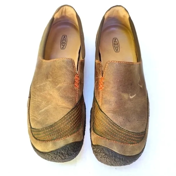 Keen Brown Casual Leather Loafers Side Elastic Slip On Womens Size 10