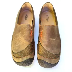 Keen Brown Casual Leather Loafers Side Elastic Slip On Womens Size 10
