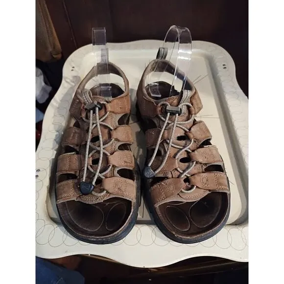 Keen Mens River Sandals Mens 8 M Brown Leather Fabric Cinch Washable Waterproof