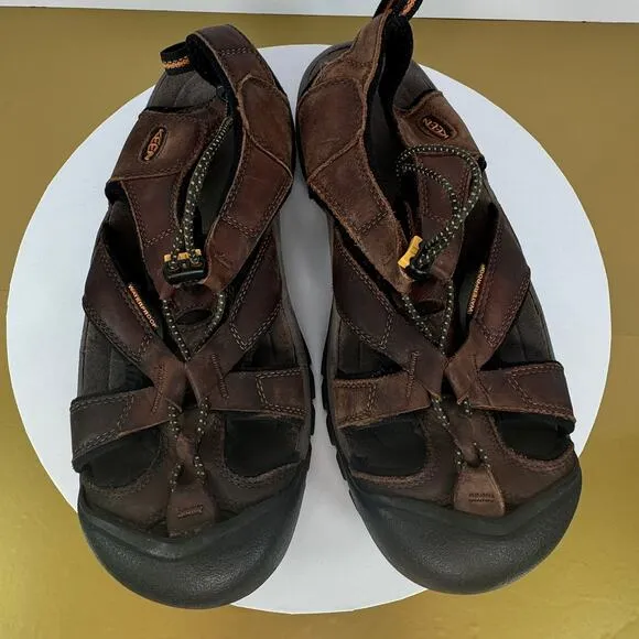 Keen Mens Venice Brown Leather Sport Sandals Waterproof Sz 11.5 Hiking Camping
