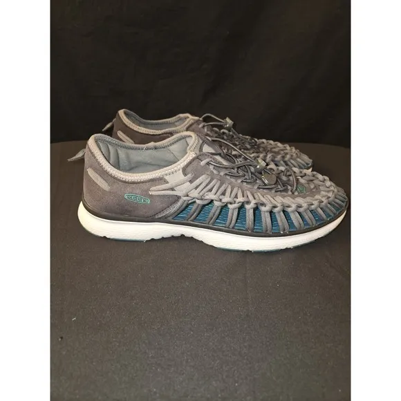 Keen Uneek Mens Slip On Rope Cord Weave Sandals Gray Teal Hiking River Size 10