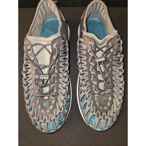 Keen Uneek Mens Slip On Rope Cord Weave Sandals Gray Teal Hiking River Size 10