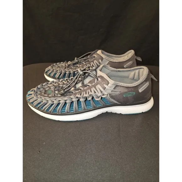 Keen Uneek Mens Slip On Rope Cord Weave Sandals Gray Teal Hiking River Size 10