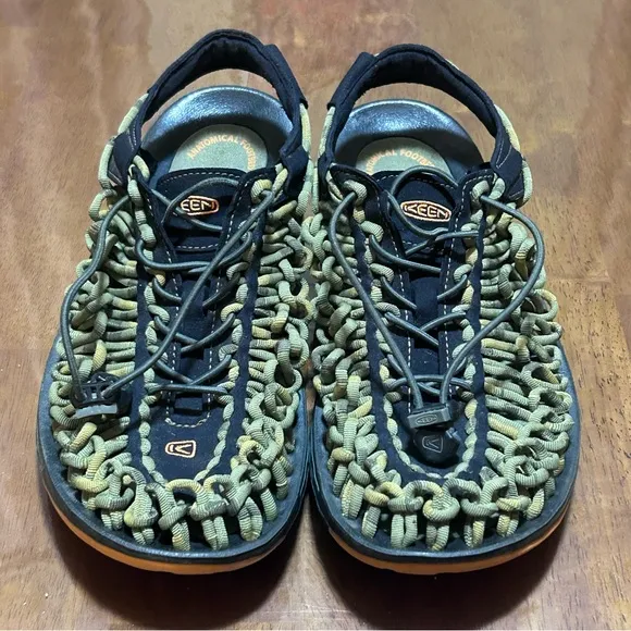Keen Woven Uneek Bungee Cord Paracord Sandal Green Drawstring Men US 9.5 1014619
