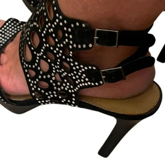 KELSI DAGGER Brandi Black Platform Studded High Heel Leather Sandals - 10