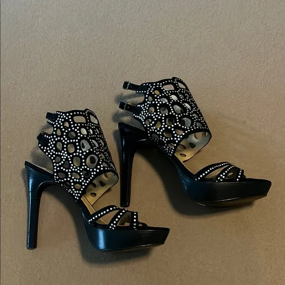 KELSI DAGGER Brandi Black Platform Studded High Heel Leather Sandals - 10