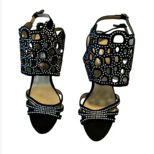 KELSI DAGGER Brandi Black Platform Studded High Heel Leather Sandals - 10