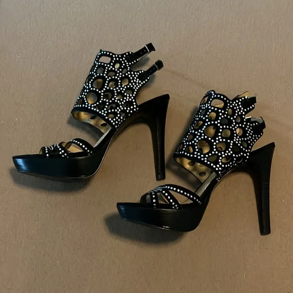 KELSI DAGGER Brandi Black Platform Studded High Heel Leather Sandals - 10