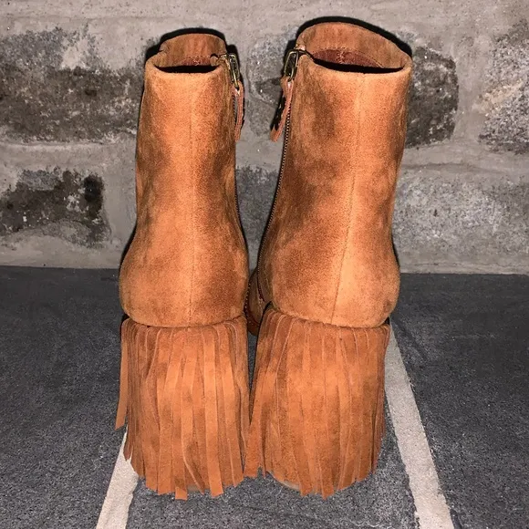Kelsi Dagger Brooklyn Linx Suede Fringe Heel Ankle Boots/Booties