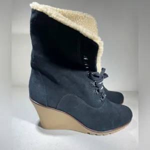 Kelsi Dagger Leather Suede Lace Up Wedge Boots Booties 10 M Black