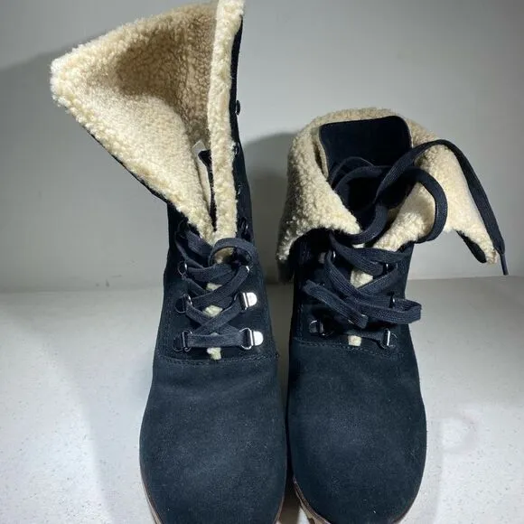 Kelsi Dagger Leather Suede Lace Up Wedge Boots Booties 10 M Black