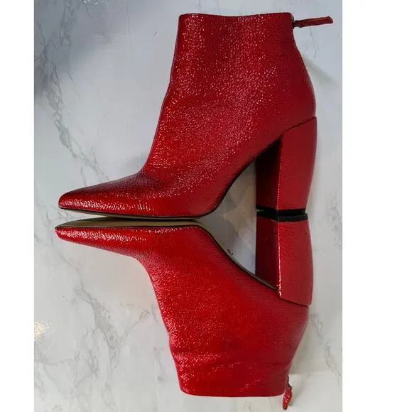 Kenneth Cole Alora Pointy Toe Ankle Bootie Boot Red Patent Leather Boot Sz 9