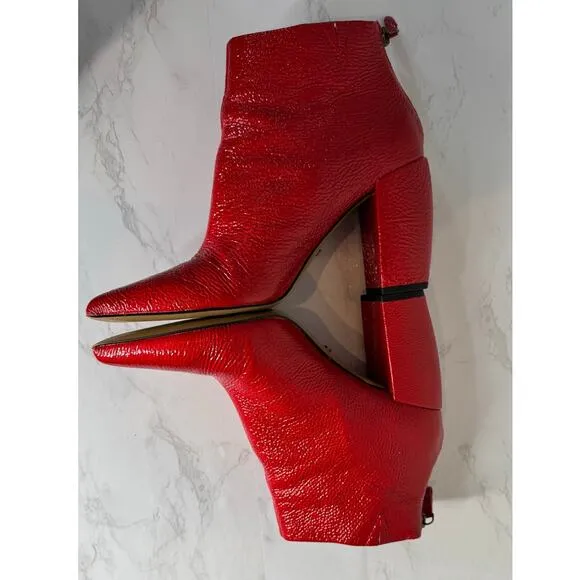 Kenneth Cole Alora Pointy Toe Ankle Bootie Boot Red Patent Leather Boot Sz 9