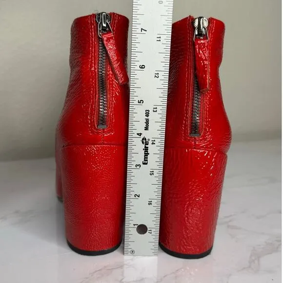 Kenneth Cole Alora Pointy Toe Ankle Bootie Boot Red Patent Leather Boot Sz 9