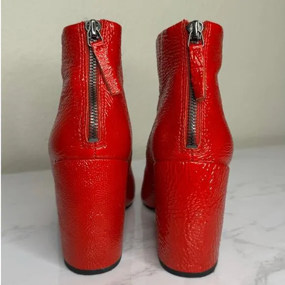 Kenneth Cole Alora Pointy Toe Ankle Bootie Boot Red Patent Leather Boot Sz 9