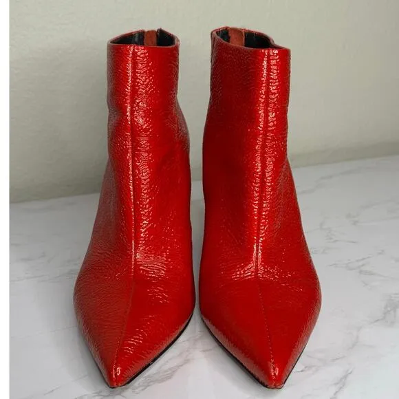 Kenneth Cole Alora Pointy Toe Ankle Bootie Boot Red Patent Leather Boot Sz 9