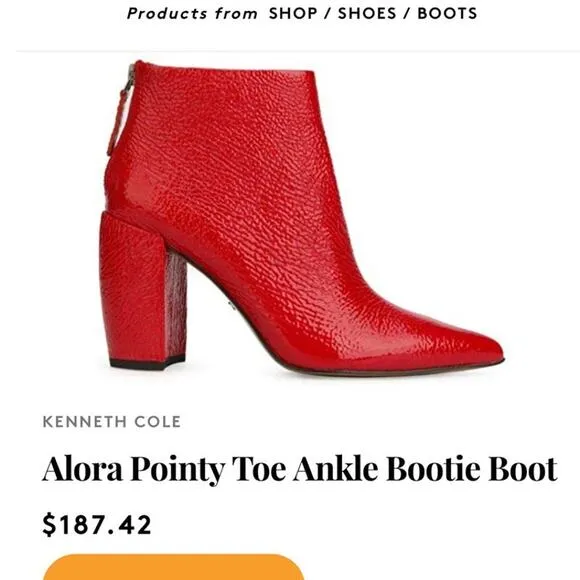 Kenneth Cole Alora Pointy Toe Ankle Bootie Boot Red Patent Leather Boot Sz 9