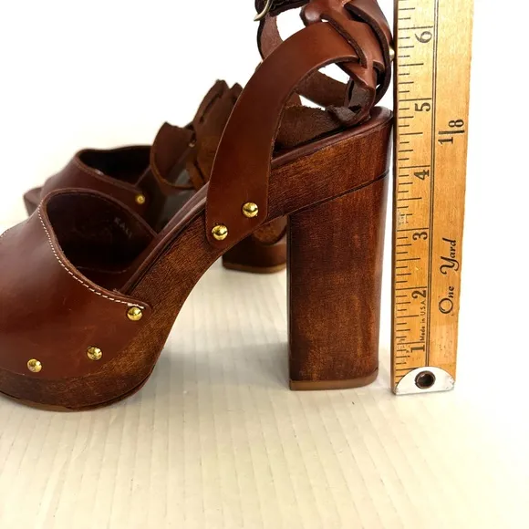 Kenneth Cole Kali Leather Platform High Heel Brown Sandals Italy Size 39/ US 8.5