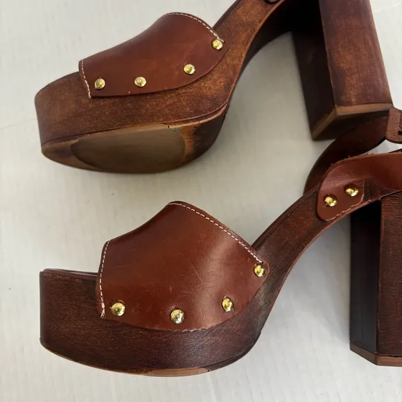 Kenneth Cole Kali Leather Platform High Heel Brown Sandals Italy Size 39/ US 8.5