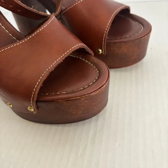 Kenneth Cole Kali Leather Platform High Heel Brown Sandals Italy Size 39/ US 8.5