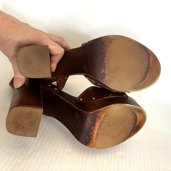 Kenneth Cole Kali Leather Platform High Heel Brown Sandals Italy Size 39/ US 8.5