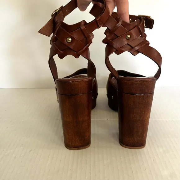 Kenneth Cole Kali Leather Platform High Heel Brown Sandals Italy Size 39/ US 8.5
