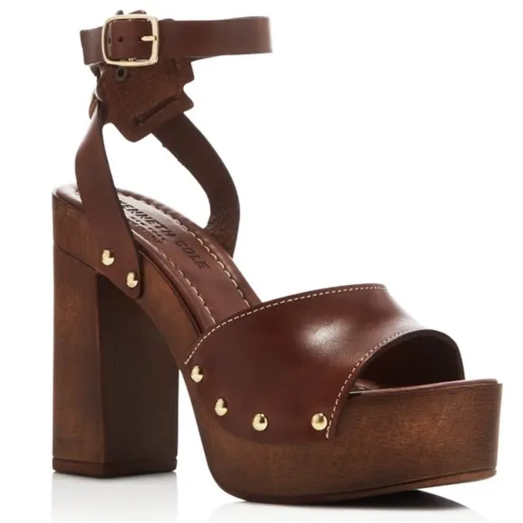 Kenneth Cole Kali Leather Platform High Heel Brown Sandals Italy Size 39/ US 8.5